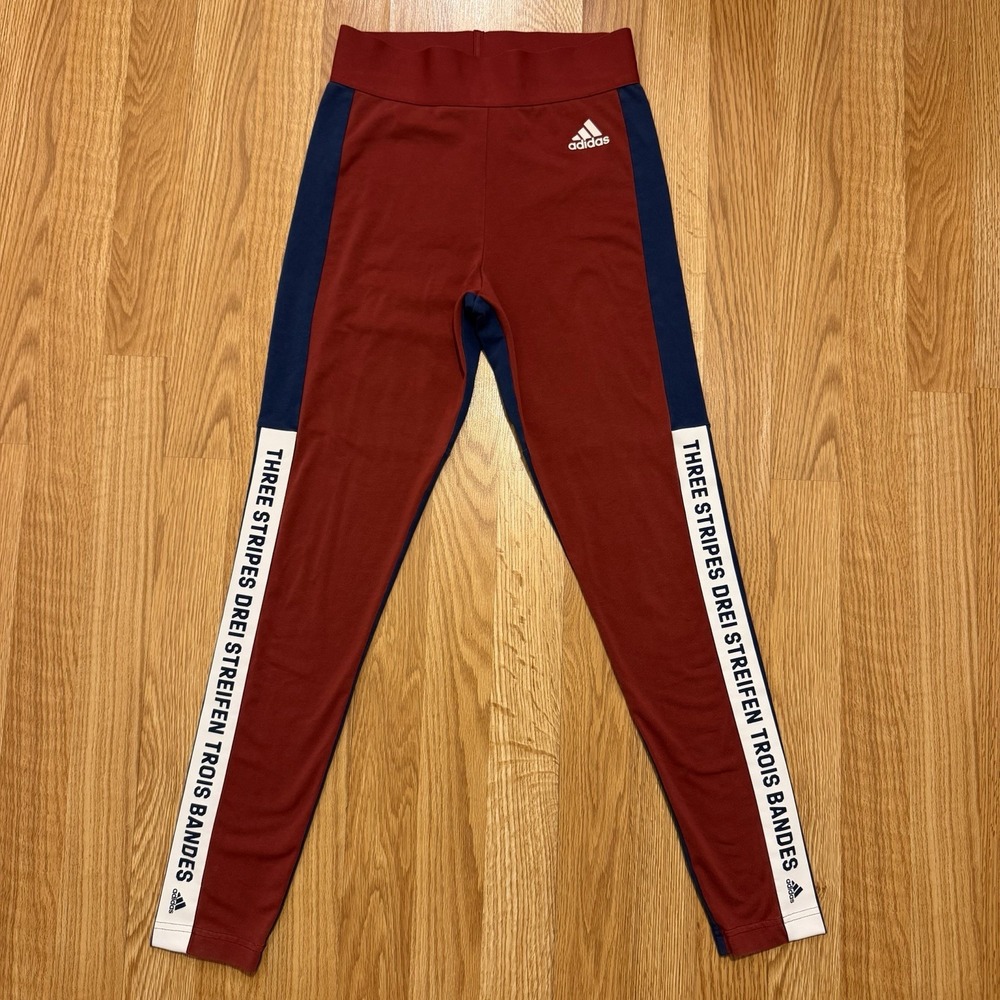 Adidas Women's Legging Red White Blue Three Stripes Words Patriotic Size Small